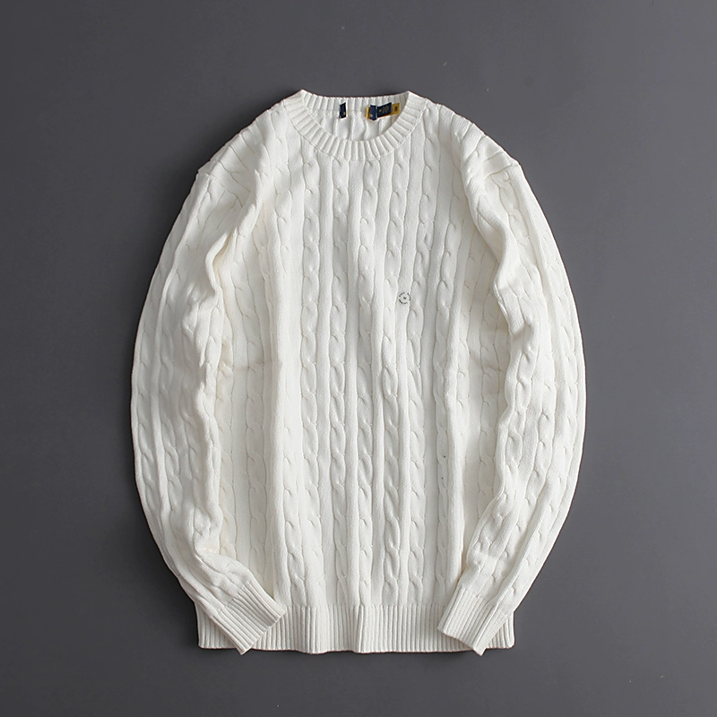 Unisex Long - Sleeved Loose Crew - neck Cable - Knit Wool Sweater - Image 3