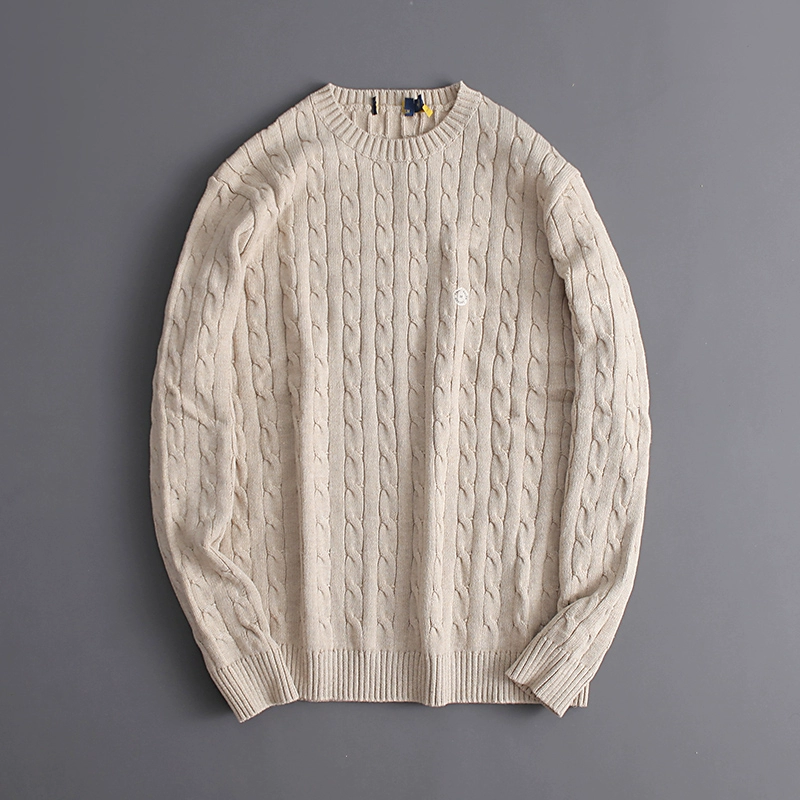 Unisex Long - Sleeved Loose Crew - neck Cable - Knit Wool Sweater - Image 2