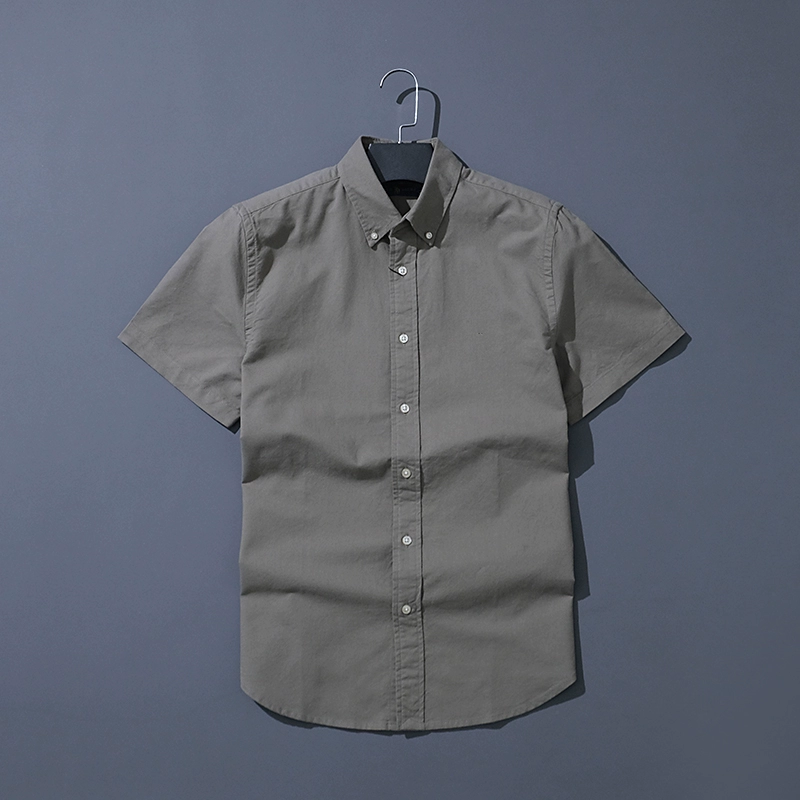 Men's classic solid-color short-sleeved 100% cotton oxford shirt - Image 2