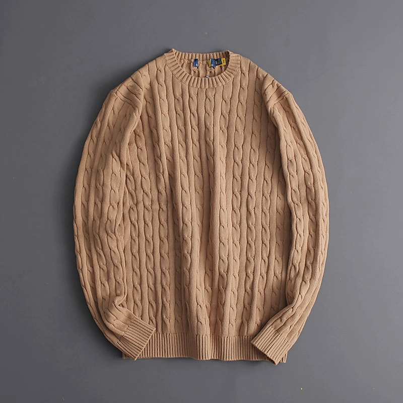 Unisex Long - Sleeved Loose Crew - neck Cable - Knit Wool Sweater - Image 6