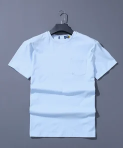 Men's slim-fit cotton knitted round-neck T-shirt with pocket embroidery