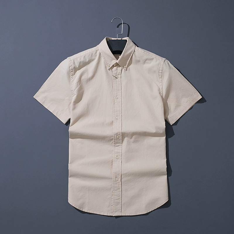 Men's classic solid-color short-sleeved 100% cotton oxford shirt - Image 3