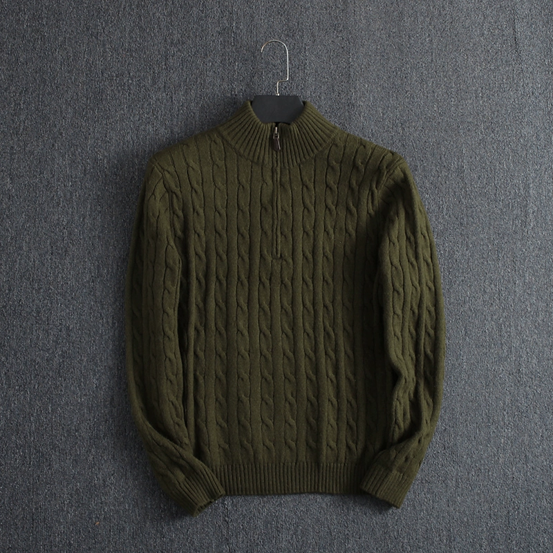 Men's Twisted Cable Half - Zip Pullover Long - Sleeved Knitted Sweater - Image 7